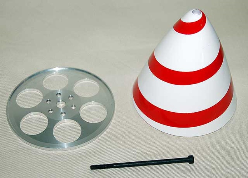 Spinner, 120mm diameter, red/white spiral (Patty Wagstaff)